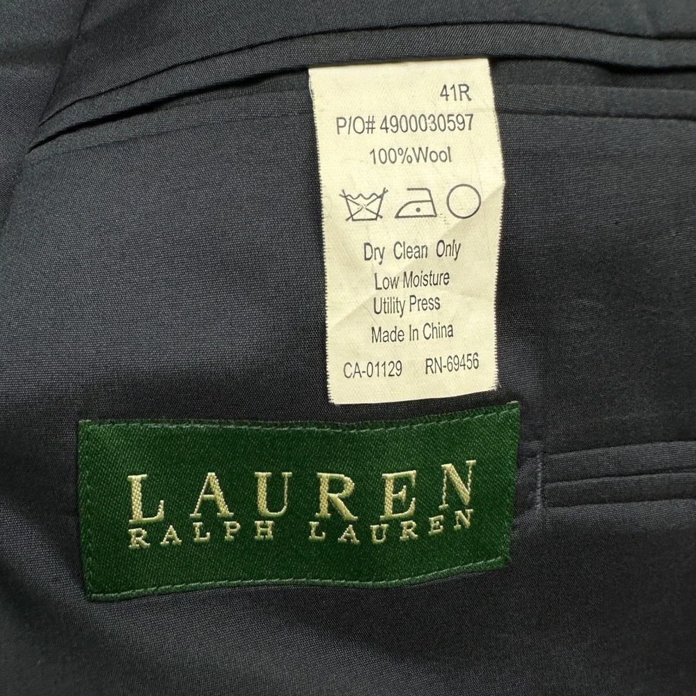 Lauren Ralph Lauren Mens Navy Blue 100% Wool Blazer Gold Crest Button Jacket 41R